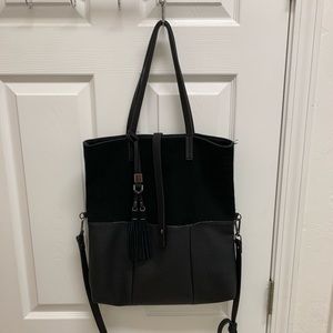 MODA LUXE Handbag Leather Suede Bag Tote Black